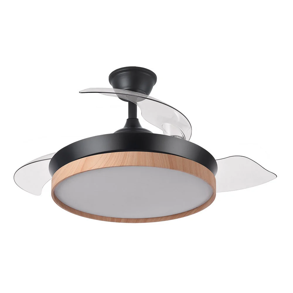 Ventilador de Techo LED 72W Ø91 Negro/Haya Motor DC Verano e Invierno 3000+4000+6000 con Mando a Distancia y Palas Retráctiles