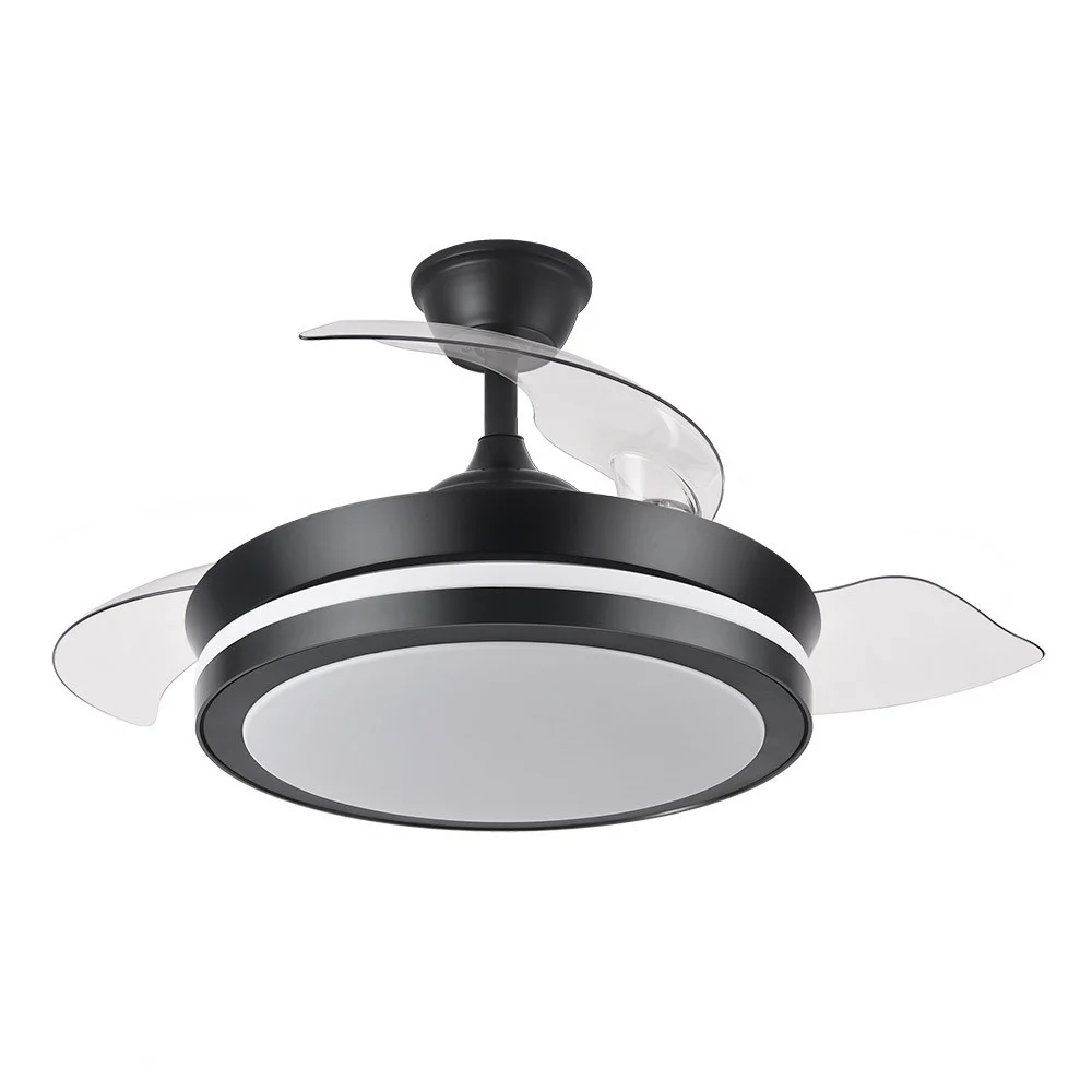 Ventilador de Techo LED 72W Ø91 Negro Motor DC Verano e Invierno 3000+4000+6000 con Mando a Distancia y Palas Retráctiles