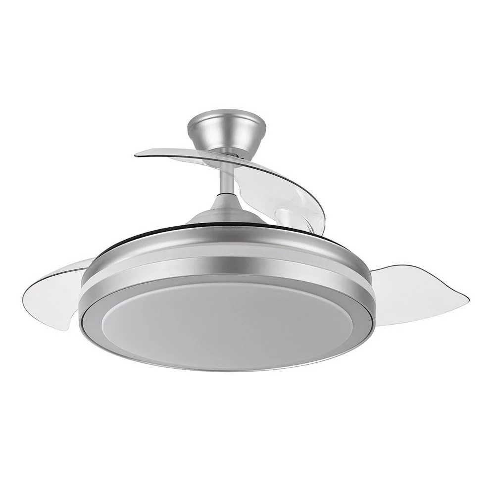 Ventilador de Techo LED 59W Ø107 Niquel Motor DC Verano e Invierno 3000+4000+6000 con Mando a Distancia y Palas Retráctiles