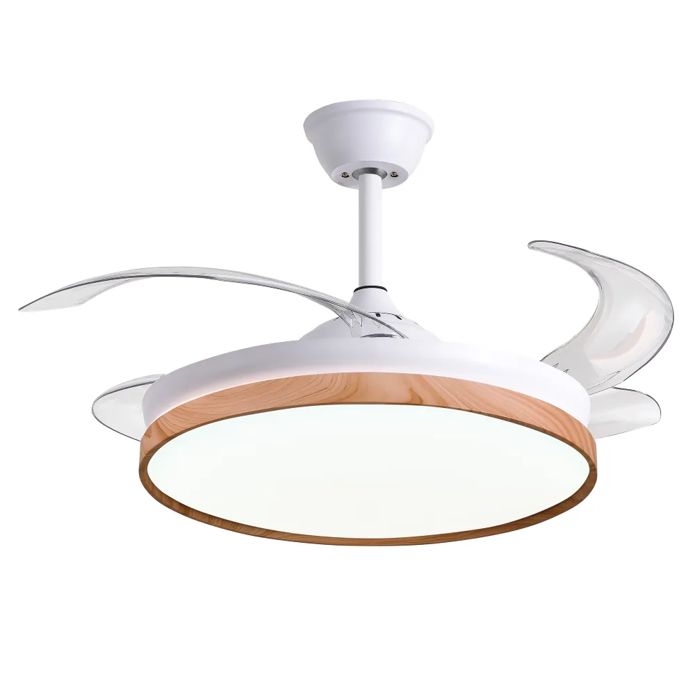 Ventilador de Techo LED CCT Madera 72W Blanco DC Ultra Silencioso con Mando a Distancia y Palas Retráctiles Verano / Invierno