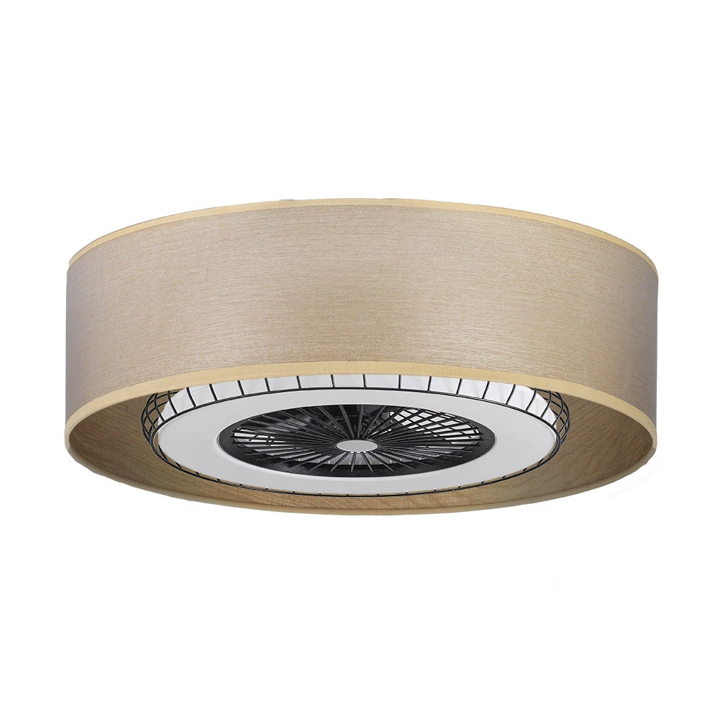 Ventilador de Techo LED Madera Clara 72W  Metal/Textil/Policarbonato Motor DC con Temporizador Mando a Distancia Palas Retráctiles  Verano e Invierno