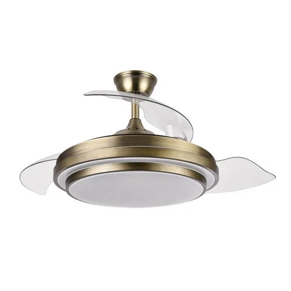 Ventilador de Niquel LED 59W Cuero Motor DC Verano e Invierno 3000+4000+6000 con Mando a Distancia y Palas Retráctiles