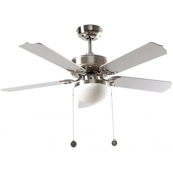 Ventilador de Techo    Níquel / Haya – Plata 2XE27 Motor AC Verano e Invierno y Palas Reversibles