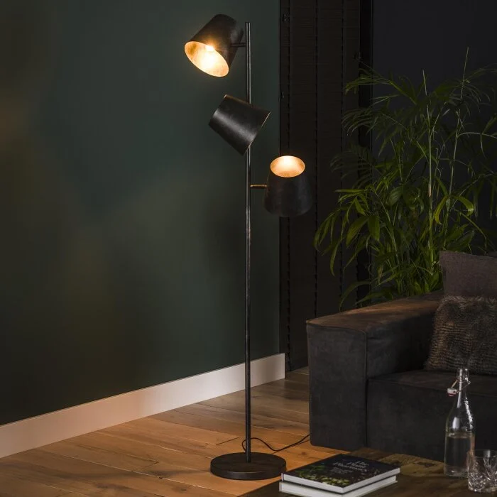 Veroli Lámpara de Pie Negro, 3 luces