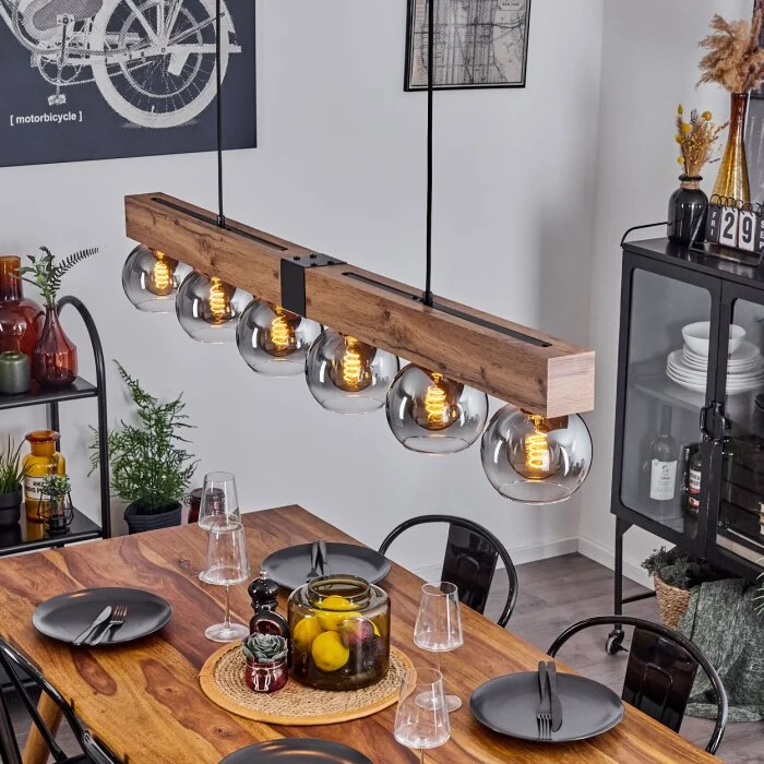 Vouhet Lámpara Colgante Marrón, Color madera, Negro, 6 luces