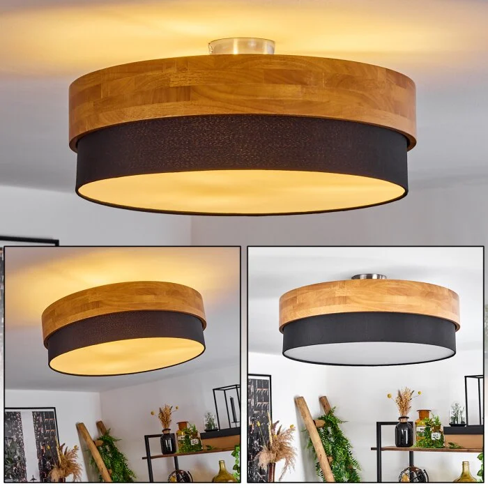 Vrolle Lámpara de Techo Madera clara, Níquel-mate, 3 luces