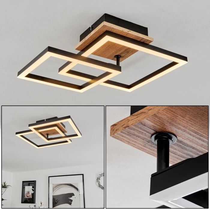 Walschbronn Lámpara de Techo LED Marrón, Color madera, Negro, 1 luz