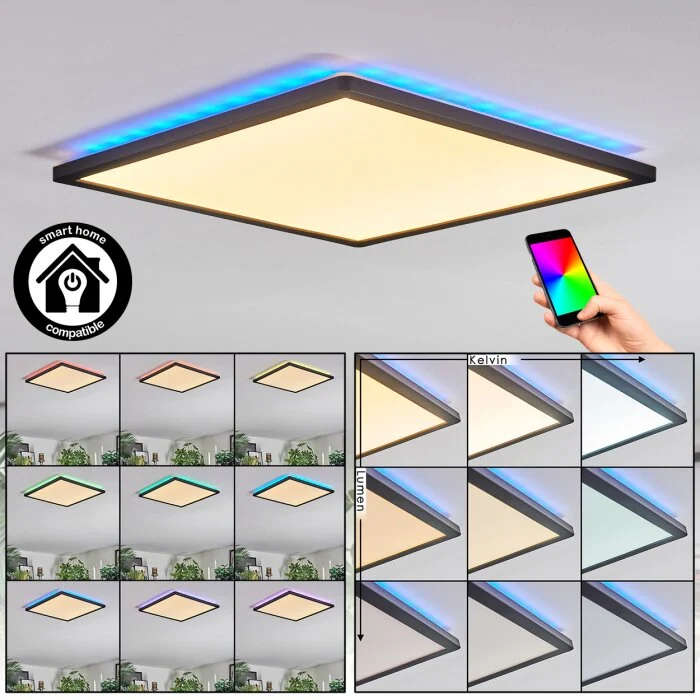 Zuren Plafones, Panel LED Negro, 1 luz, Cambia de color